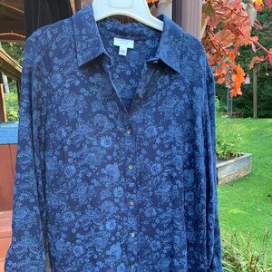 J.Jill NWOT  Pure Jill blue floral button front double cloth tunic. S